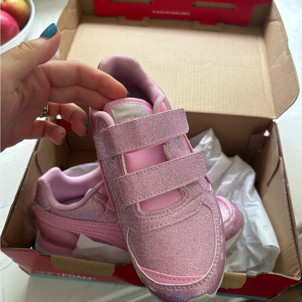 Girls Puma Vista Pink Glitter Sneakers 13.5